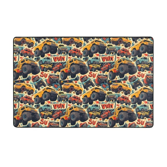 off road racing car yellow Shaggy Area Rug, Rugs for Living Room Bedroom Non Slip Door Mat Indoor Carpet Machine Washable Nursery Home Decor Floor Mats for Entryway 60x39in-#