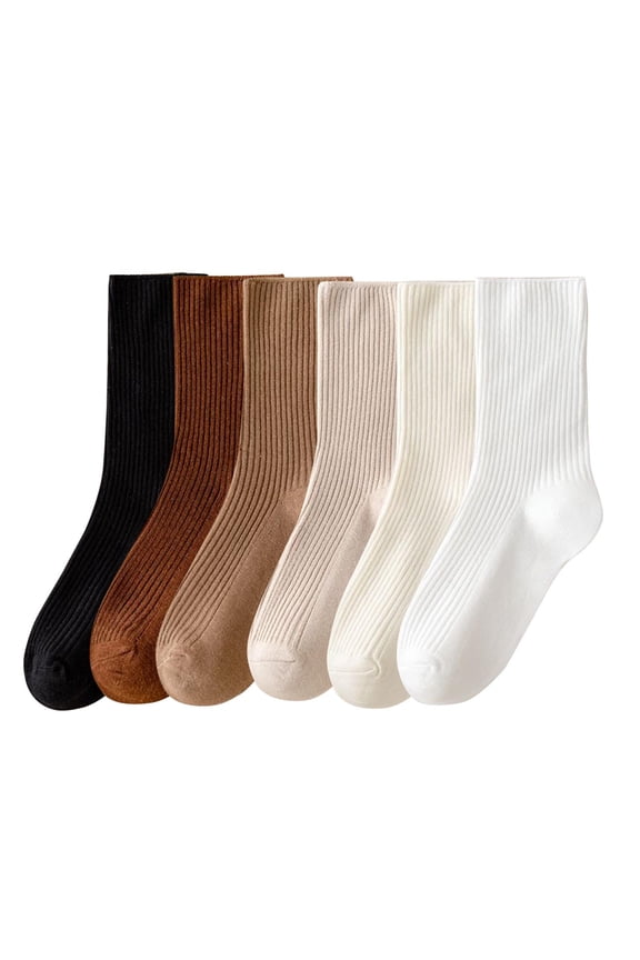 6 Pack Womens Socks Ribbed Stretch Basic Socks Solid Color Everyday Casual Athletic Socks