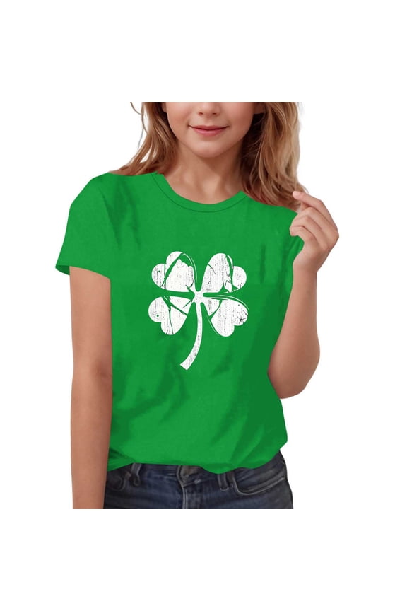 Kids St Patrick's Day Shirts Short Sleeve Round Neck Shamrock Graphic Printed Tees Boys Girls Summer Tops