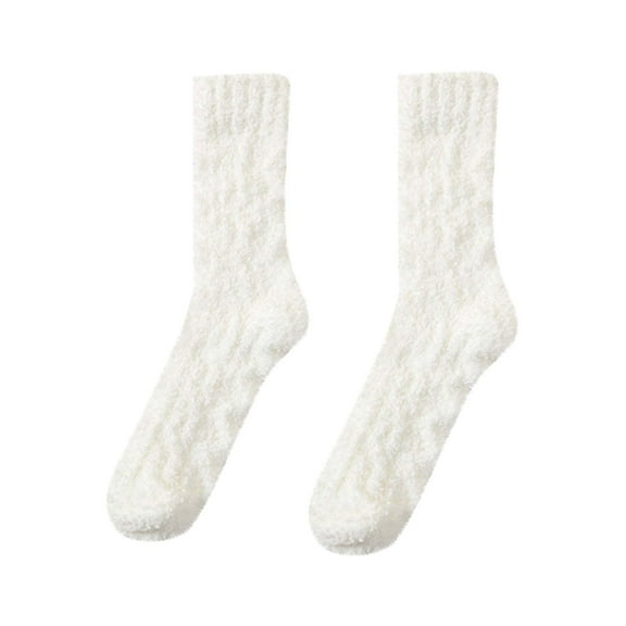 roadlitg Slipper Socks for Women Fleece Thickened Warm Socks Solid Color Plush Mid-tube Socks for Sleep & Outdoor