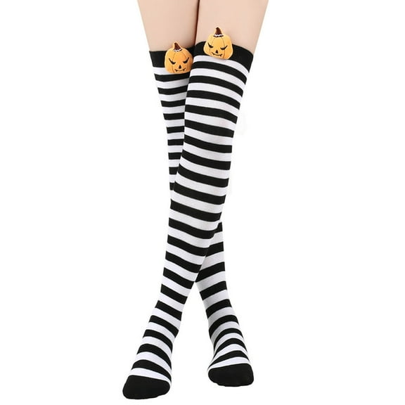 roadlitg Thigh High Socks for Women Stretchy Over the Knee Long Socks Thin Stripes Printed Cute Party Socks