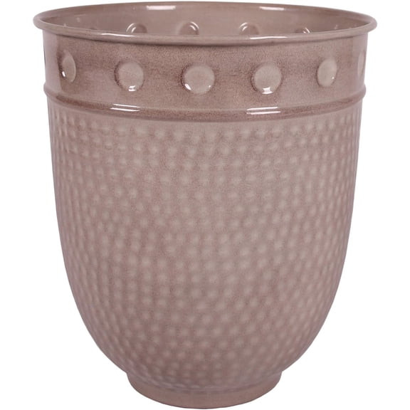 Robert Allen MPT01827 Stockbridge Venti Ironstone Metal Planter Flower Pot, 15", Dimple Finish, Latte Color