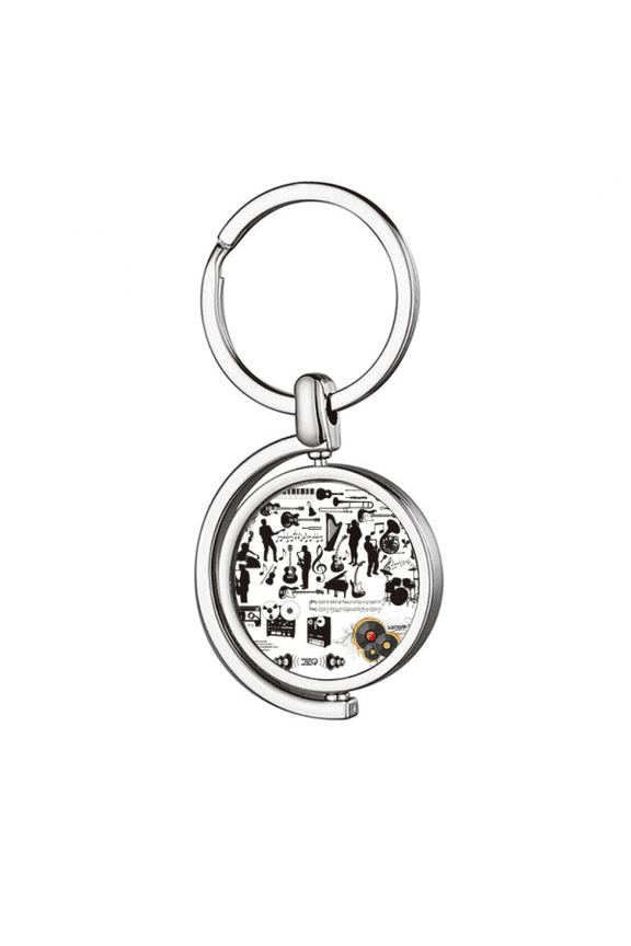 rock music festival pattern rotating keychain metal keyring holder