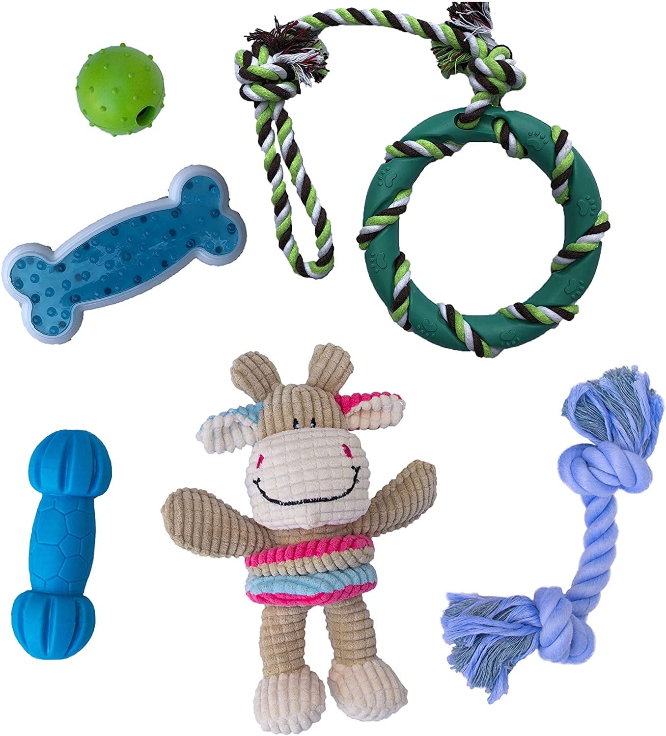 rocket & rex Dog Chew Toy Set for Small to Medium Breeds, Includes All Natural Rubber, Cotton, Ball & Rope Toys, Ideal Puppy Chew Toys for Teething, Reduces Destructive Chewing & Anxiety (Pack of 6)