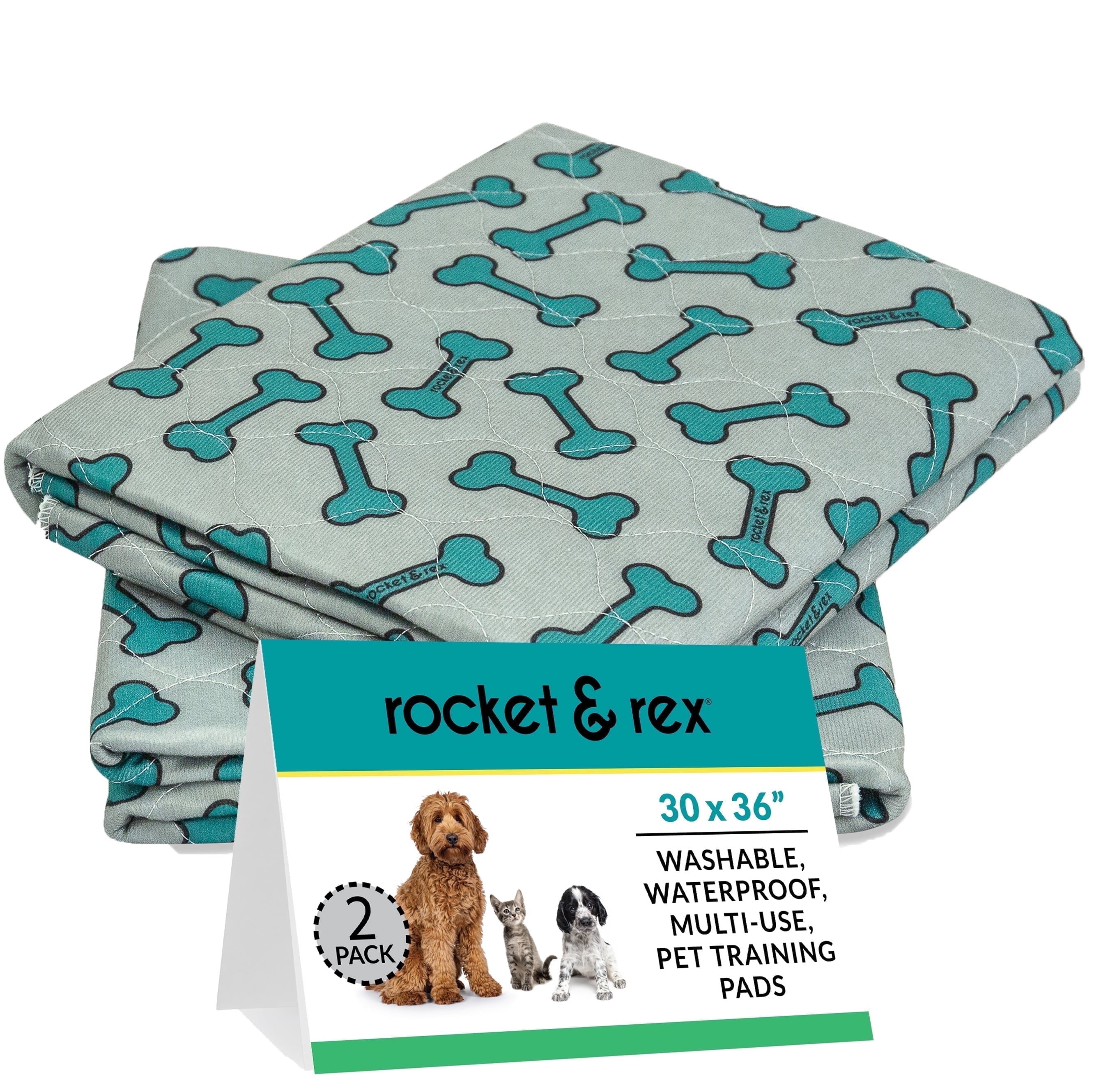 rocket & rex Premium Washable Pee Pads for Dogs | Saves Money vs Disposables | Waterproof & Reusable Puppy Pads for Potty Training, Whelping, Lining Crates & More, 30" x 36" (Pack of 2)
