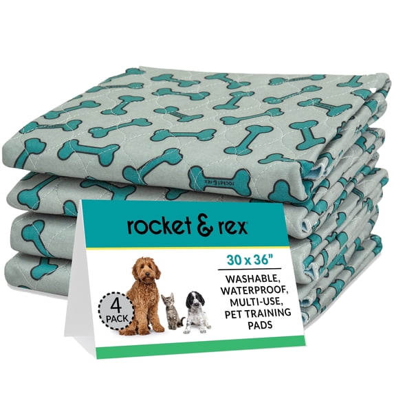 rocket & rex Premium Washable Pee Pads for Dogs, Waterproof & Reusable Puppy Pads for Potty Training, Lining Crates & More, Guaranteed for 300 Washes, 30" x 36" (Pack of 4)