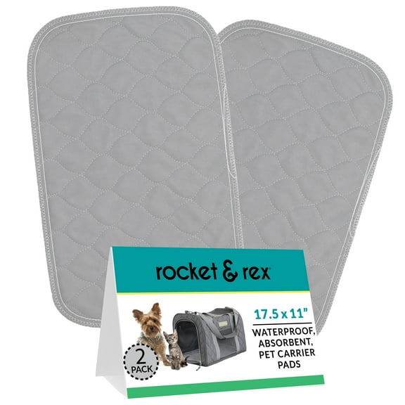 rocket & rex Premium Washable Pet Carrier Pads, Reusable, Waterproof & Absorbent, Dog and Cat Pads for Lining Travel Carriers, Litter Boxes, Pet Crates & More, 17.5" x 11" (Pack of 2)