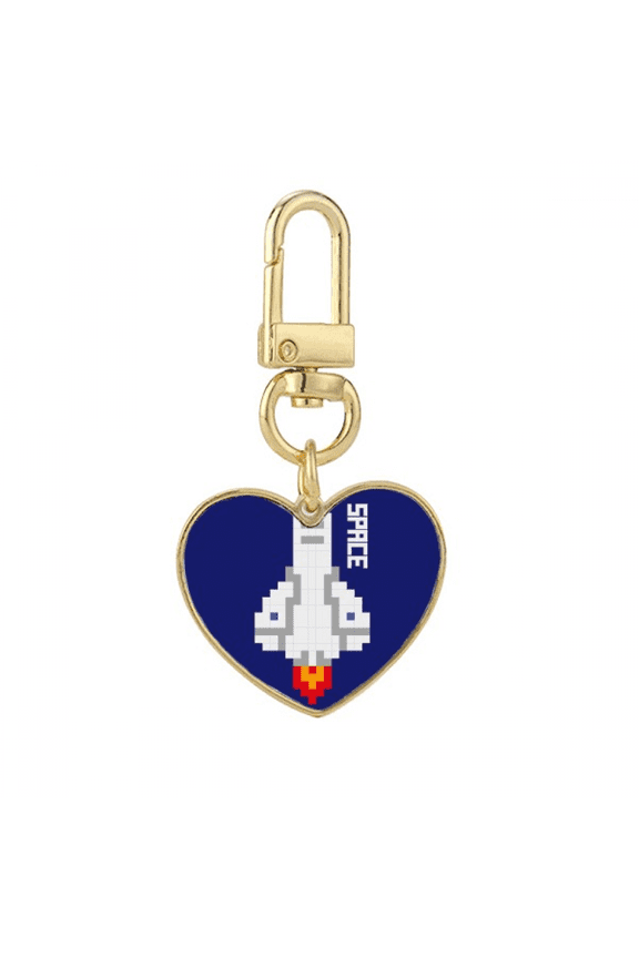 rocket take off universe gold heart keychain metal keyring holder