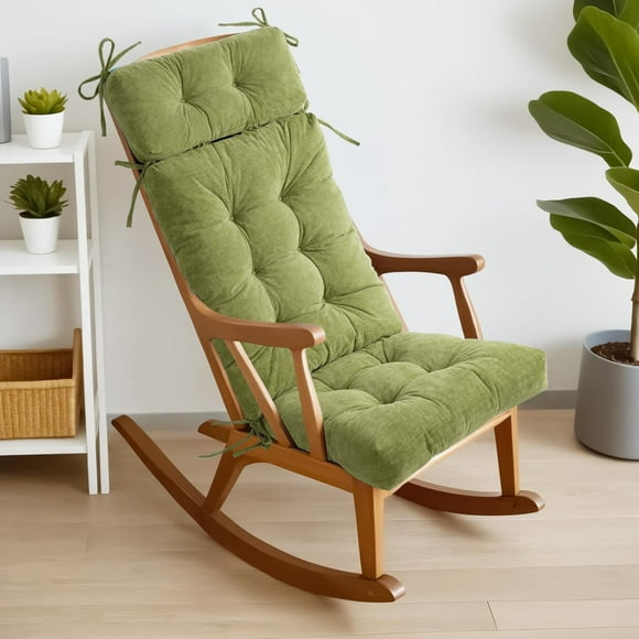 **rocking chair cushions for indoor rocker, comfortable chenille tufted non-slip rocking chair pads with ties for adirondack, glider chair rocker replacement cushions, grass green, 52"x19"x4"