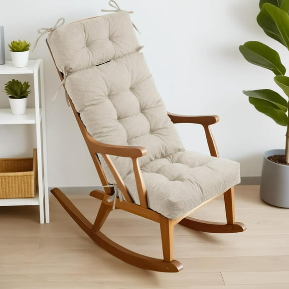 rocking chair cushions for indoor rocker, comfortable polyester brushed tufted non-slip rocking chair pads with ties for adirondack, glider chair rocker replacement cushions, beige cream, 52"x19"x4"