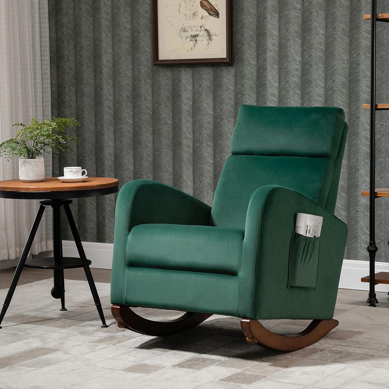**rocking chair, upholstered glider with solid wood legs, high back ...