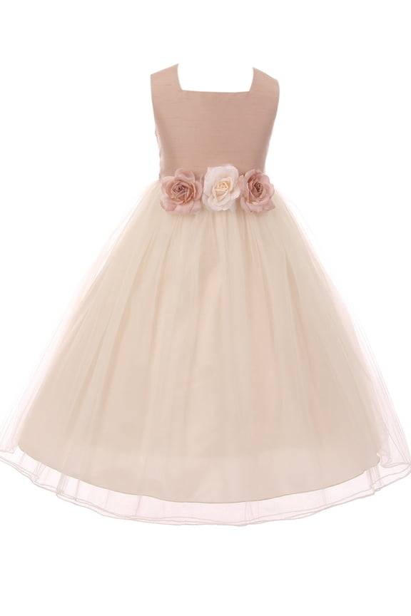 Classic Silk Bodice Elegant Waist Little Girl Graduation Flower Girls Dresses (42KD8) Vintage Rose 2