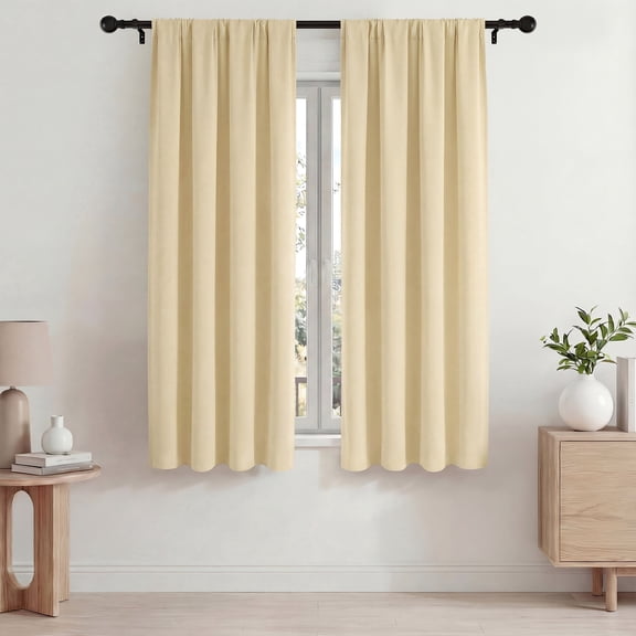 Blackout Curtains, Room Darkening Curtains 42x63 in, Thermal Insulated Rod Pocket Drapes for Living Room Bedroom, Noise Reduction Window Curtains Set of 2,Beige