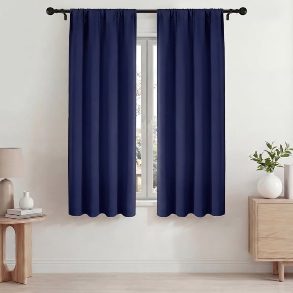 Blackout Curtains, Thermal Insulated Blackout Curtains 42x63 in, Room Darkening Rod Pocket Drapes for Living Room Bedroom, Noise Reduction Window Treatment Panels set of 2,Navy Blue