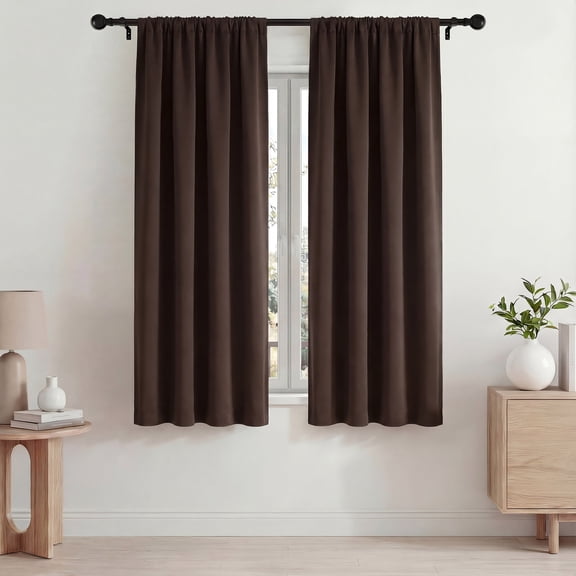 Blackout Curtains, Thermal Insulated Blackout Curtains 42x63 in, Room Darkening Rod Pocket Drapes for Living Room Bedroom, Noise Reduction Window Treatment Panels set of 2,Brown