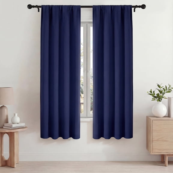 Blackout Curtains, Thermal Insulated Blackout Curtains 42x72 in, Room Darkening Rod Pocket Drapes for Living Room Bedroom, Noise Reduction Window Treatment Panels set of 2, Navy Blue