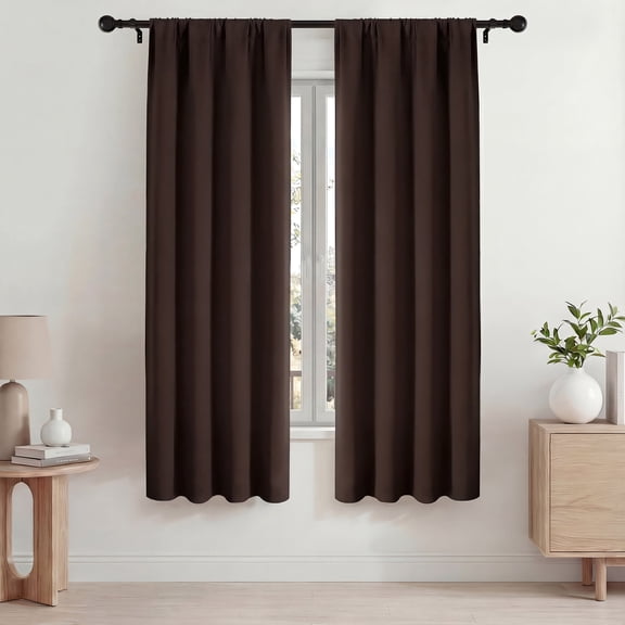 Blackout Curtains, Thermal Insulated Blackout Curtains 42x72 in, Room Darkening Rod Pocket Drapes for Living Room Bedroom, Noise Reduction Window Treatment Panels set of 2, Brown