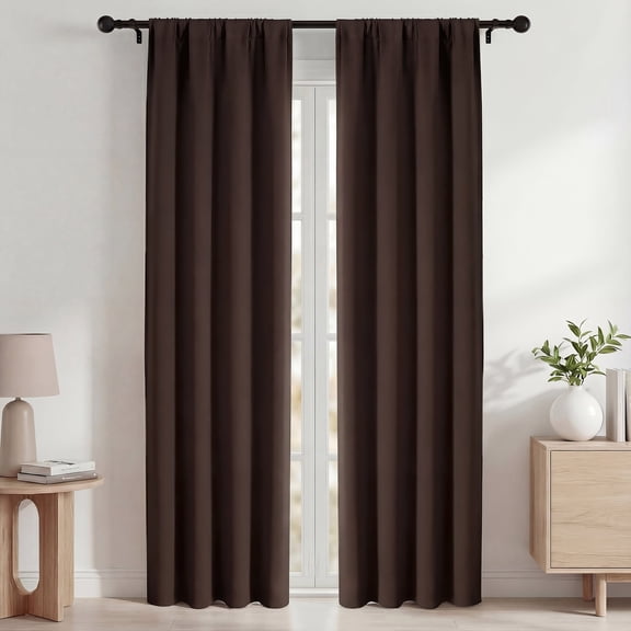 Blackout Curtains, Thermal Insulated Blackout Curtains 42x84 in, Room Darkening Rod Pocket Drapes for Living Room Bedroom, Noise Reduction Window Treatment Panels set of 2, Brown