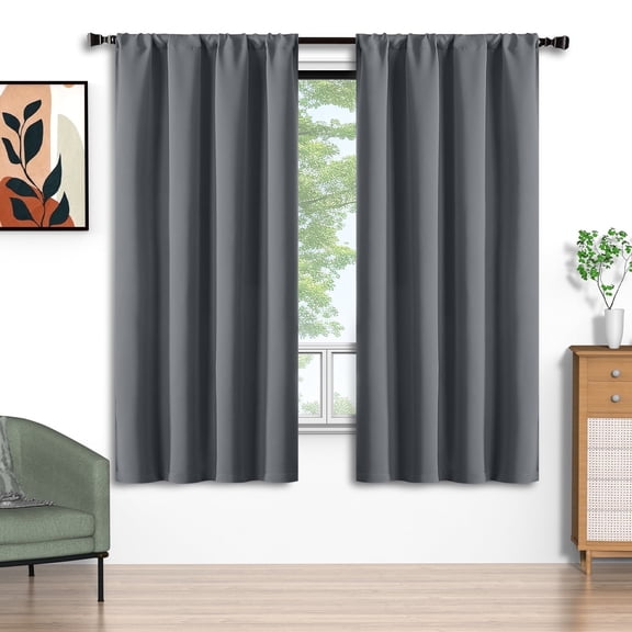 Gray Blackout Curtains 52x72 inch, Rod Pocket Curtains Set of 2 Thermal Insulated, Solid Home Decor Window Drapes for Living Room Bedroom, Privacy Assured&Energy Saving