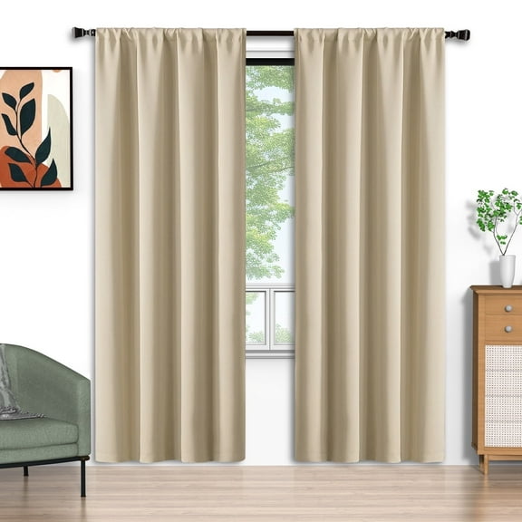 Beige Blackout Curtains 52x84 inch, Rod Pocket Curtains Set of 2 Thermal Insulated, Solid Home Decor Window Drapes for Living Room Bedroom, Privacy Assured&Energy Saving