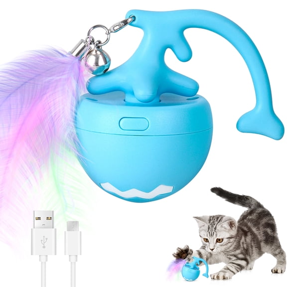 rolaroki Interactive Moving Cat Toy Ball - Self-Play for Indoor Cats, Kittens to Adults | Smart Obstacle Avoidance, LED Light | Quiet on Carpet, Fur-Proof, USB Rechargeable