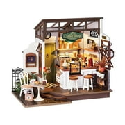 Rolife Coffee Miniature House Kit, DIY Miniature Dollhouse Kits Gifts for Adults to Build, Wooden Adults Crafts, Mini Model Kits with LED, Birthday for AdultNO.17 Cafe
