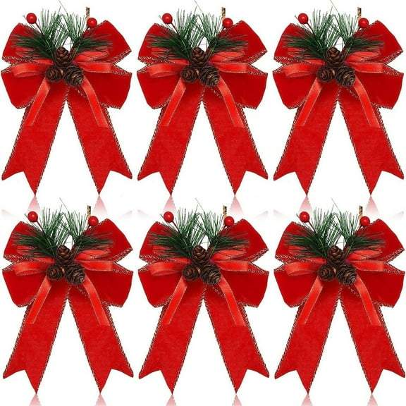 rollback 6 Pcs Christmas Bows Buffalo Plaid Bow Checkered Ribbon Bow With Christmas Tree Decoration Bows For Christmas Parties Christmas Trees Indoor Crafts(Red)