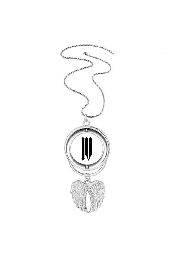 roman numerals four in black Pendant Angel Wings Rotating Necklace Jewelry