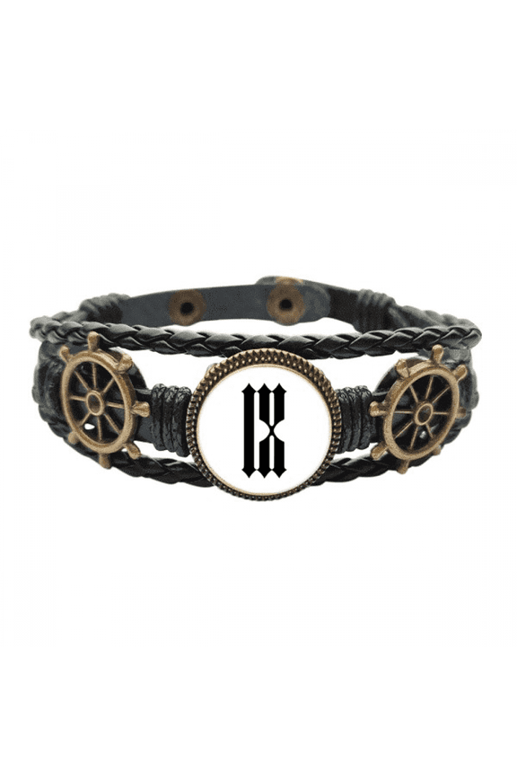 roman numerals nine in black Leather Braided Ocean Bracelet Wristband