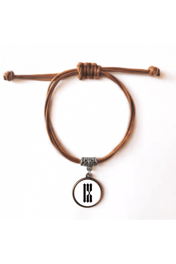 roman numerals nine in black bracelet leather hide wristband brown jewelry