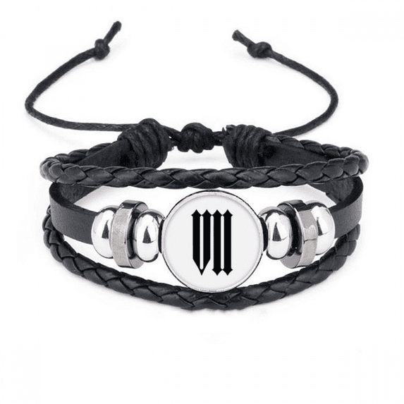 roman numerals seven in black bracelet braided leather woven wristband