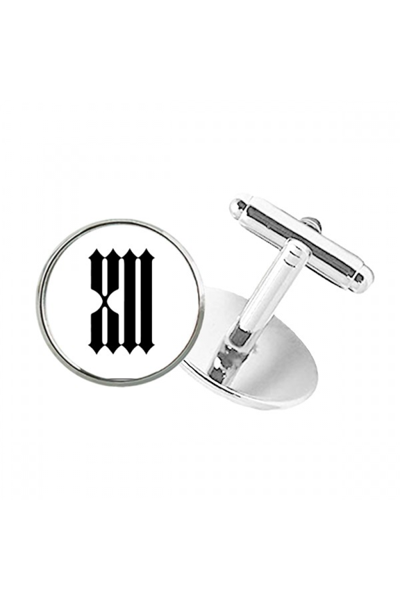 roman numerals twelve in black round button cuff clip stud cufflinks