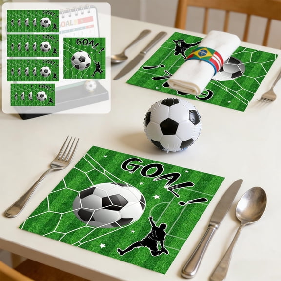 romoty 20 Pcs "GOAL!" Soccer Disposable Napkins - 6.5" Square Football Field Paper Serviettes for 2026 Global Soccer Tournament - Green and White