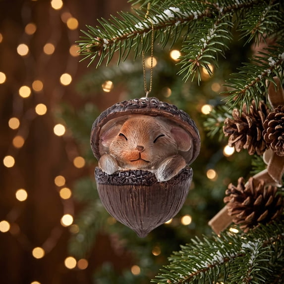 romoty 3D Resin Bunny Christmas Tree Ornament, Sleeping Woodland Rabbit in Shell Hanging Figurine for Holiday Home Decor