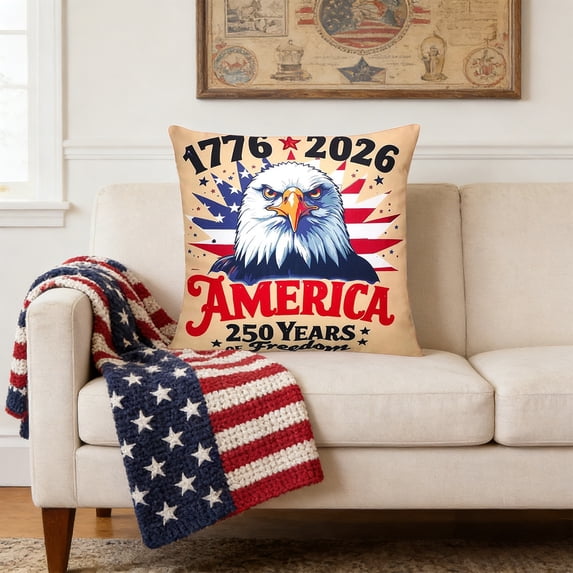 romoty 4th of July Independence Day Pillow Covers 18"x18", Patriotic America 250th Anniversary Commemorative Throw Pillow Case, Square Decorative Cushion Cover for Home Sofa Couch Farmhouse Decor