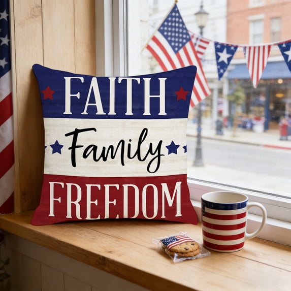romoty 4th of July Independence Day Pillow Covers 18"x18", Patriotic God Bless America Throw Pillow Case, Square Decorative Cushion Cover for Home Sofa Couch Farmhouse Decor