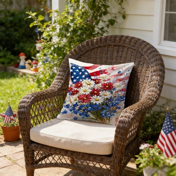romoty 4th of July Patriotic Pillow Covers 18"x18", Individual Independence Day Kittens and Gnomes Throw Pillow Case, Square Decorative Cushion Cover for Home Sofa Couch Farmhouse Decor