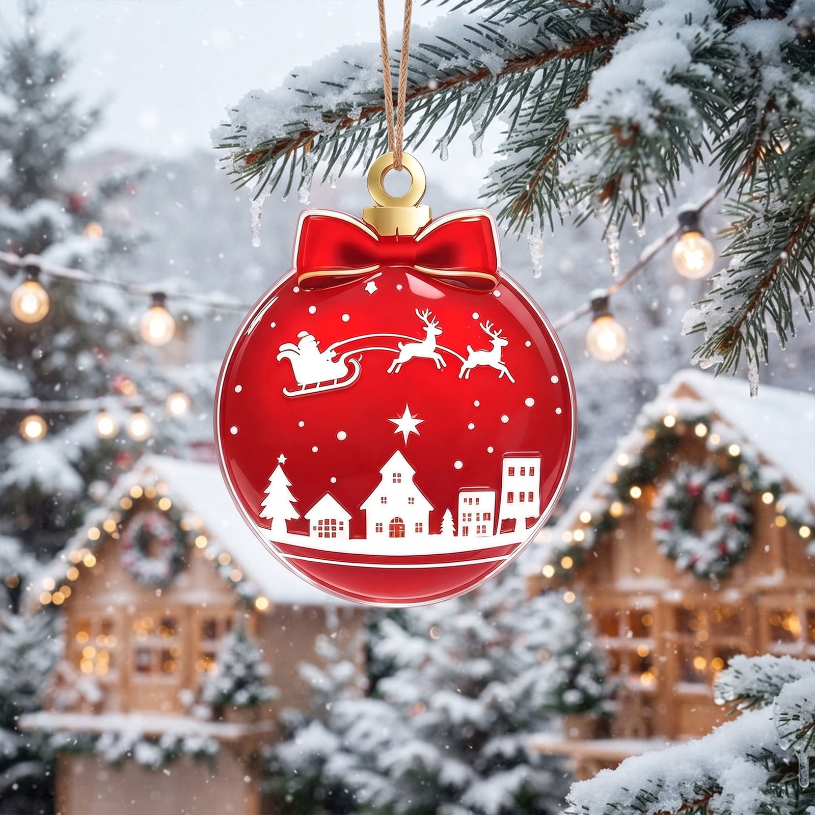 romoty Acrylic Christmas Ornaments Flat Bauble Shape Winter Village 3. ...