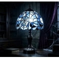 thumbnail image 1 of romoty Blue Spiderweb Stained Glass Table Lamp, 9.8 in Gothic Bat Night Light with Black Base for Halloween Bedroom Decor, 1 of 6