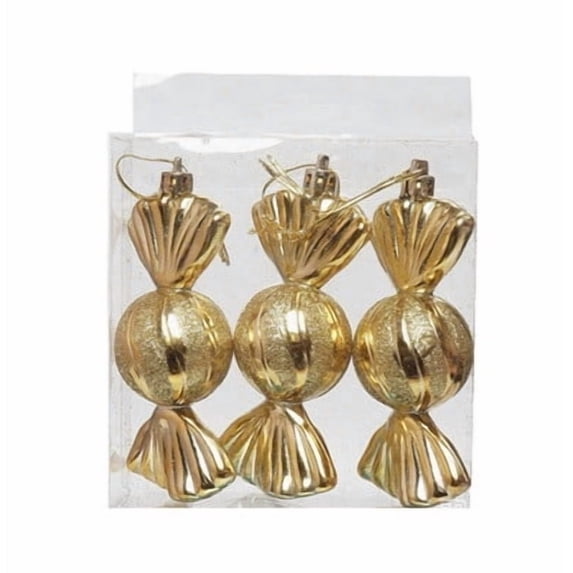 romoty Christmas Hanging Ornaments, 7.09x4.72 Inch 3 Pcs Metallic Gold Candy Shaped Electroplated Pendants with Glitter for Mantel Decor