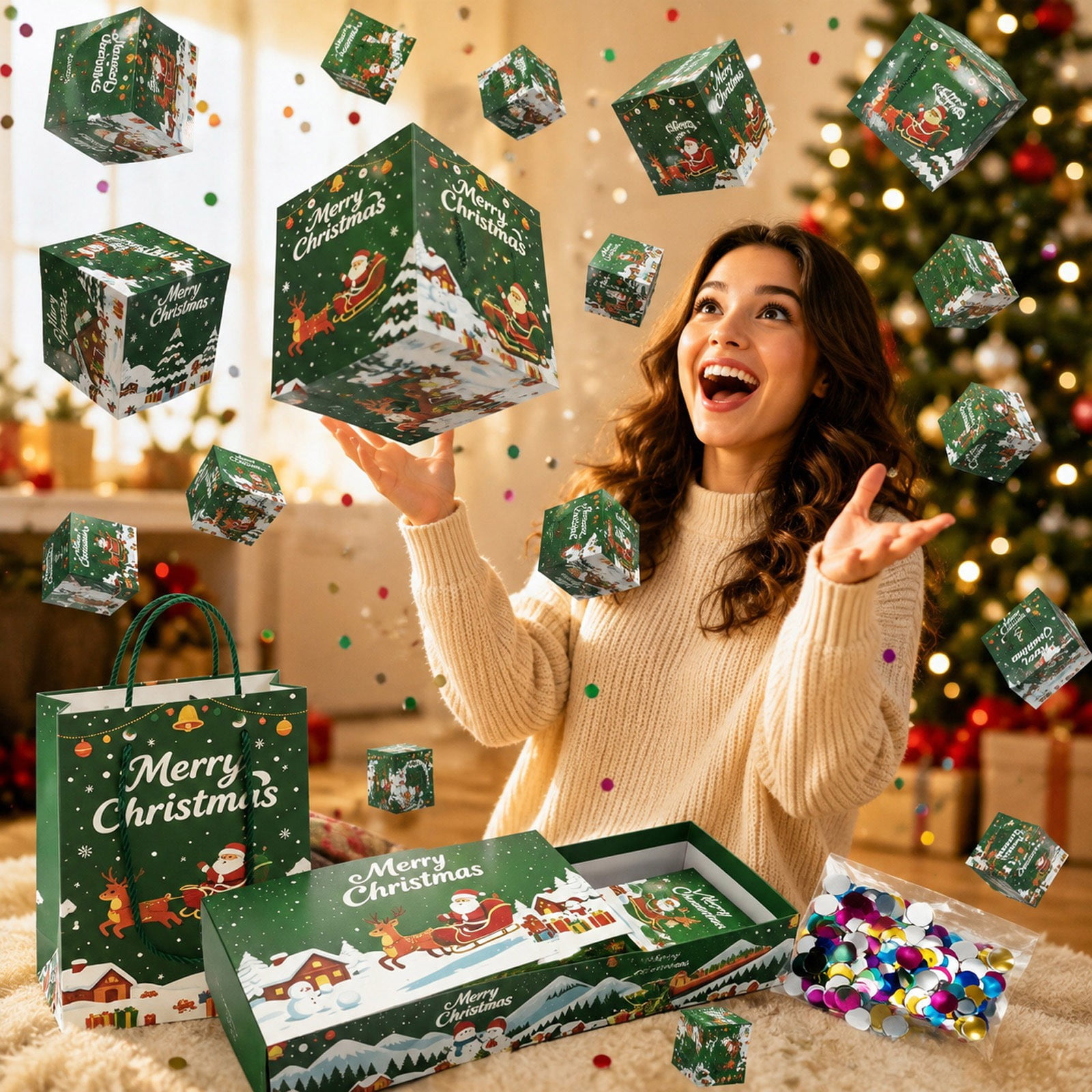 romoty Christmas Surprise Box Set, 10 Pcs Green Exploding Pop Up Money ...
