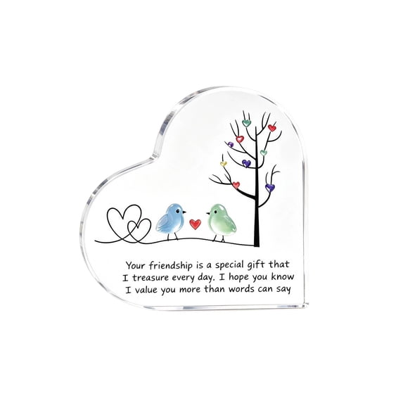 romoty Clear Plastic Heart Sea Glass Birds Friendship Plaque, 3.94 x 3.94 Inches Freestanding Keepsake, Thank You Bestie Gift for Women