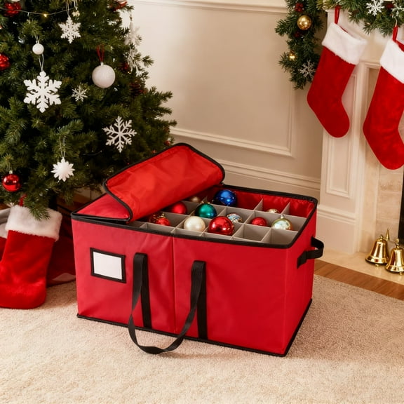 romoty Collapsible Gift Wrap Storage Box (25x13x13.5 Inch), Divided Oxford Cloth Organizer for Holiday Supplies