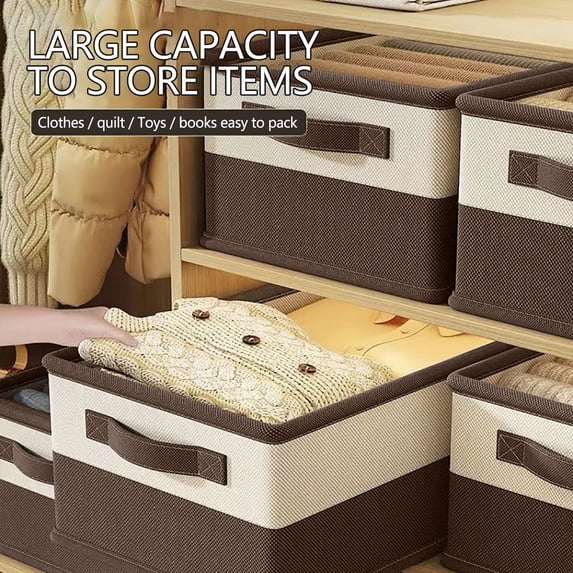 romoty Foldable Closet Clothing Storage Bin, Medium 15.7x9.1x7.9 Inch Compartment Fabric Clothes Organizer Box with Handles for Wardrobe