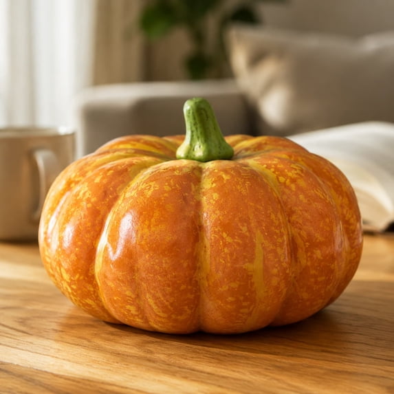 romoty Halloween Faux Pumpkin Tabletop Figurine, Large Foam Realistic Orange Harvest Jack-O-Lantern Sculpture for Thanksgiving Centerpiece Decor