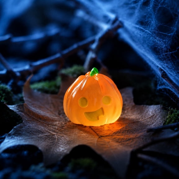 romoty Halloween Glow-in-the-Dark Pumpkin Miniature Figurine, Wide Mouth Mini Orange Plastic Light-Up Resin Statue, Cute Tiny Spooky Desktop Decor for Party Buffet