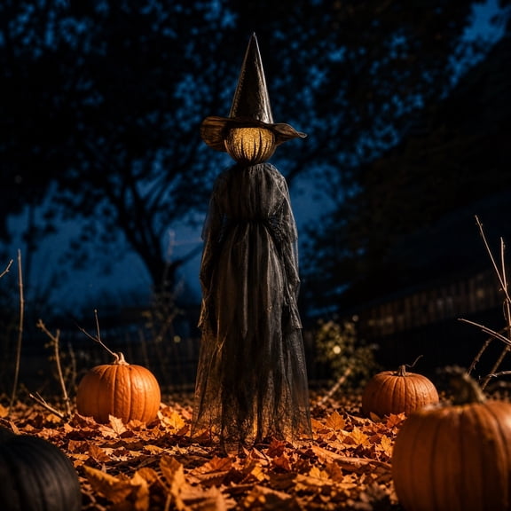 romoty Halloween Holding Hands Witches, 1 Pack 59 Inch Sound Activated Screaming Light-Up Faceless Witch Decoration for Outdoor Yard Lawn Decor