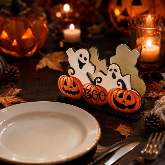 romoty Halloween Pumpkin Wooden Napkin Holder, Festive Jack-O-Lantern Paper Towel Dispenser for Kitchen Tabletop Buffet Decor