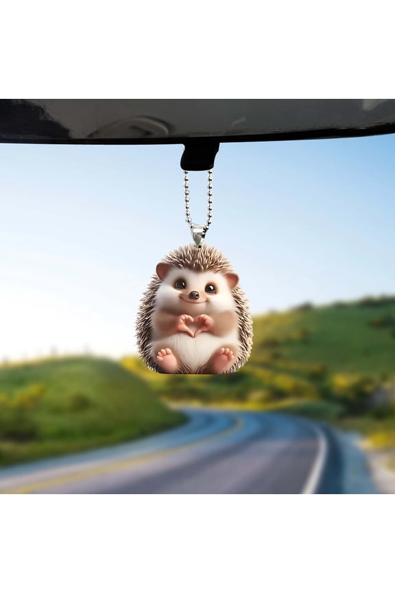 Hedgehog Acrylic Hanging Ornament for Car Mirror and Bag 3.14" x 2.83" Small 2D Flat Acrylic Animal Pendant for Valentine's Day Gift and Keychain Decor