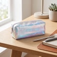 thumbnail image 1 of romoty Holographic Clear Pencil Case, Blue Iridescent Zipper Stationery Pouch Portable Cosmetic Makeup Bag for Desk Office Adults, 1 of 7